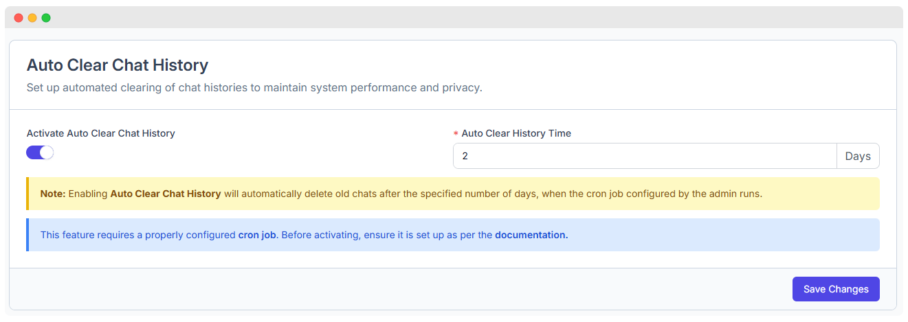 Auto Clear Chat History
